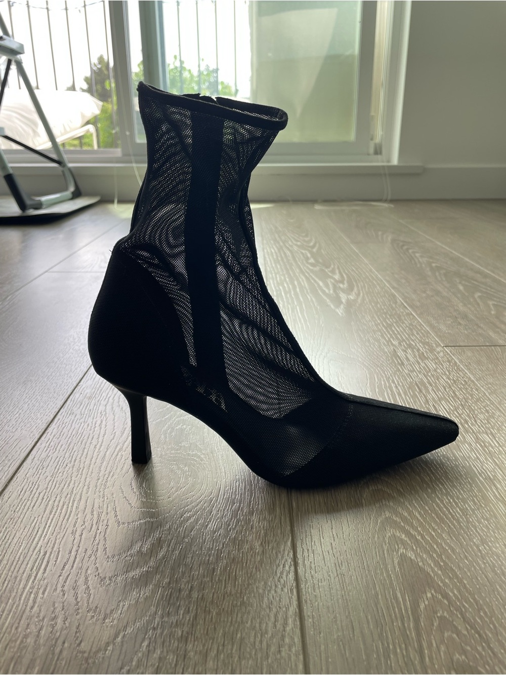 Black Mesh Pointed-Toe Sock Boot - Women